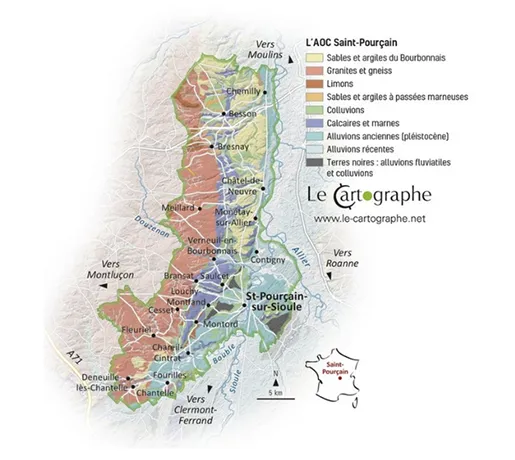 Carte des terroirs de l’AOC Saint-Pourçain